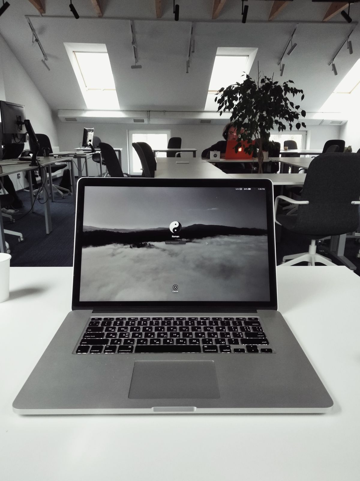 Laptop on a desk in an office